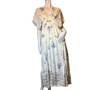 Olivaceous Cream and Blue Floral Maxi Dress